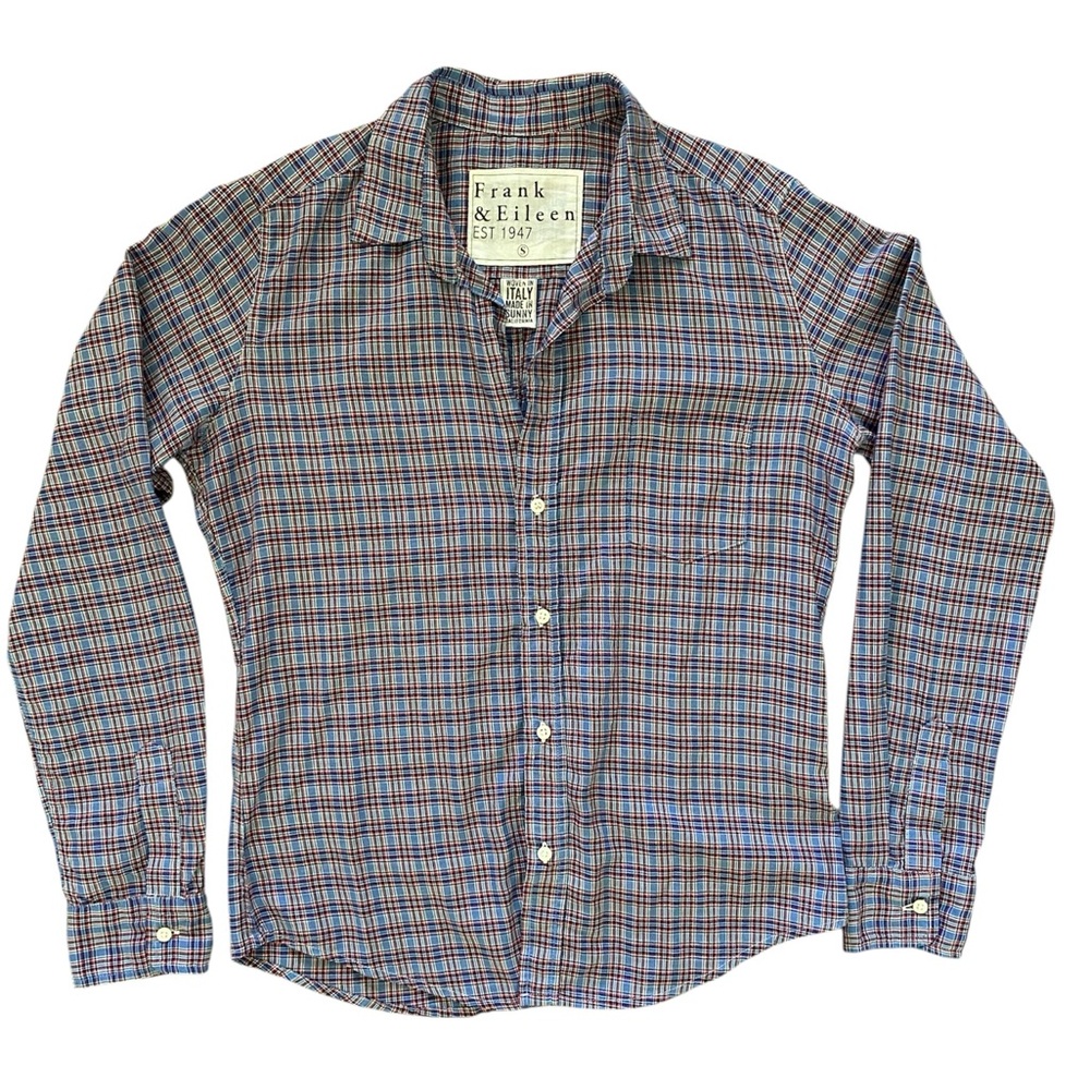 Frank & Eileen Barry Blue Red Plaid Button Down Womens Size Small Cotton